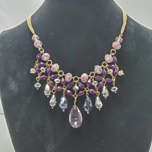 C.A.K.E by Ali khan purple pink glass bead layered necklace with floral design